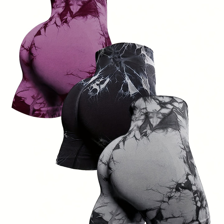 3-Pack High-Waisted Seamless Tie-Dye Yoga Shorts