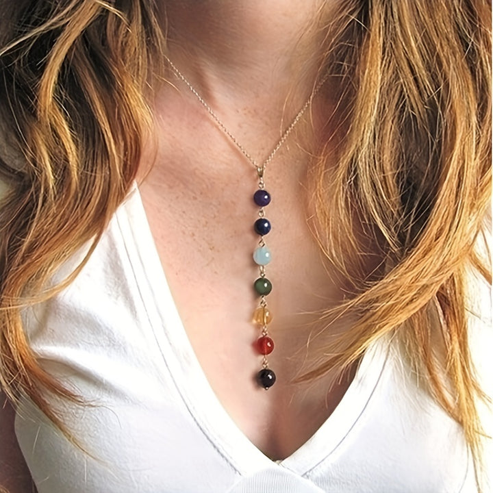 Conjunto De Joias Femininas Com Colar De Pingente De Contas De 7 Chakras E Pulseira De Gargantilha