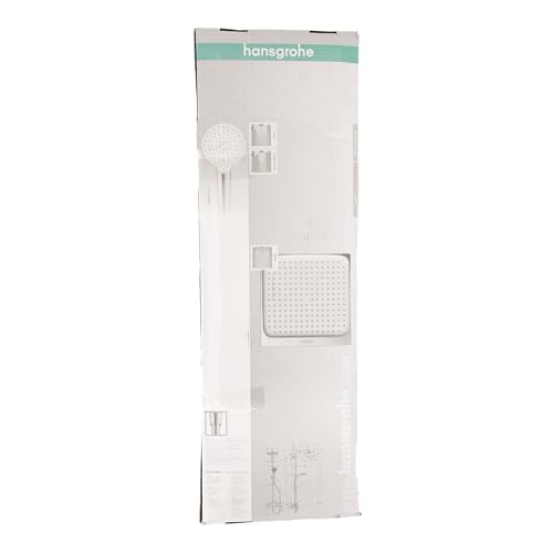 hansgrohe Crometta E - sistema de ducha ahorro de agua (EcoSmart) con termostato, ducha lluvia (240 x 240 mm), ducha de mano (2 tipos de chorro), flexo, barra y ducha fija rectangular, cromo, 27281000