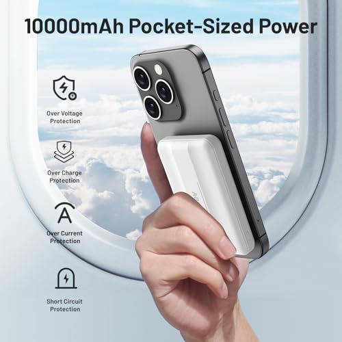 AOGUERBE mag-Safe Power Bank 10000mAh, Bateria Externa Magnético, Inalambrica Cargador portatil Carga Rapida PD 22.5W Pantalla LED USB-C mag-Safe Powerbank para iPhone 15/14/13/12/Pro/Pro MAX