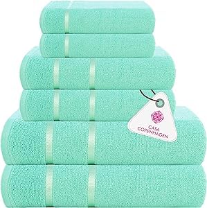 Casa Copenhagen Eternal Juego de Toallas de 6 Piezas, Blanco, 500 g/m², 2 Toallas de baño, 2 Toallas de Mano, 2 bayetas de Suave algodón Egipcio para baño, Cocina y Ducha