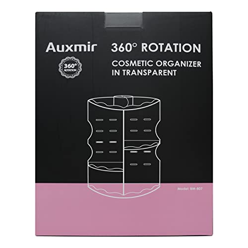 Auxmir Organizador de Maquillaje Giratorio 360, Organizador Perfumes y Cremas, Almacenaje Maquillaje con 7 Baldas Ajustables, para Pintalabios Brochas Baño Tocador, Gran Capacidad, Transparente