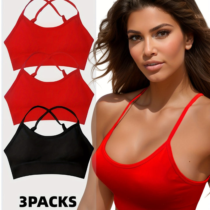 3-Piece Criss-Cross Breathable Sports Bra Set