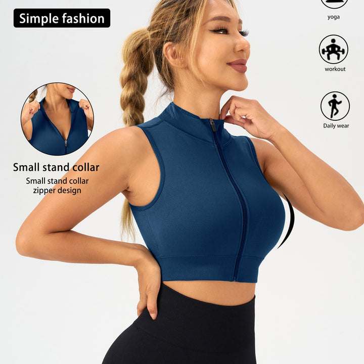 Women's High-Neck Zip-Up Crop Top