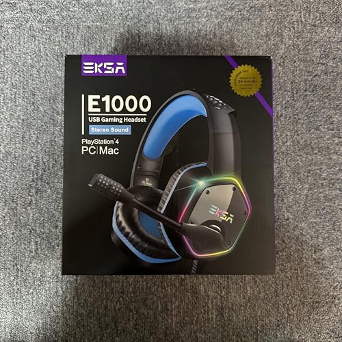 EKSA E1000 Cascos Gaming USB para PC, Over Ear Auriculares Gaming con Cable, Micrófono con Cancelación de Ruido, Sonido Envolvente 7.1, Luz RGB para Consola PS4 / PS5,Laptop