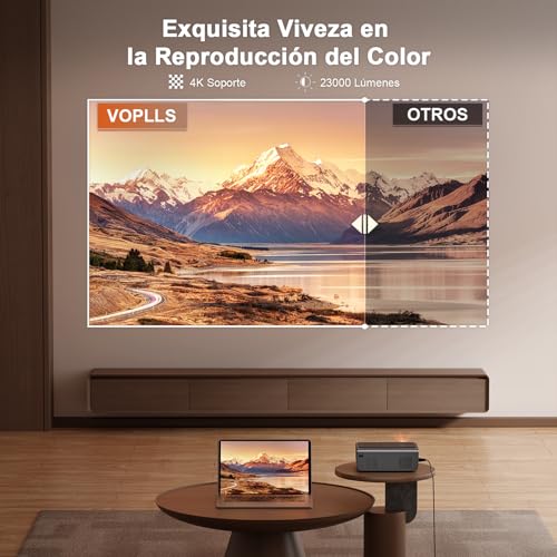 Smart Proyector 4K Soporte con Built-in Apps ＆ Auto Focus/Keystone, 23000 Lumen Proyector WiFi Bluetooth Full HD 1080P, VOPLLS Proyector Cine en Casa con Zoom del 50% para iOS/Android/PPT