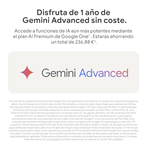 Google Pixel 9 Pro XL - Smartphone Android Desbloqueado con Gemini, Sistema de cámara Trasera Triple, batería con una autonomía de 24 Horas y Pantalla Super Actua de 6,8" - Obsidiana, 256GB