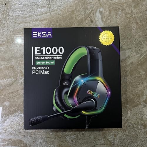 EKSA E1000 Cascos Gaming USB para PC, Over Ear Auriculares Gaming con Cable, Micrófono con Cancelación de Ruido, Sonido Envolvente 7.1, Luz RGB para Consola PS4 / PS5,Laptop