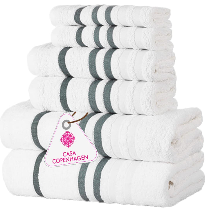 Casa Copenhagen Eternal Juego de Toallas de 6 Piezas, Blanco, 500 g/m², 2 Toallas de baño, 2 Toallas de Mano, 2 bayetas de Suave algodón Egipcio para baño, Cocina y Ducha