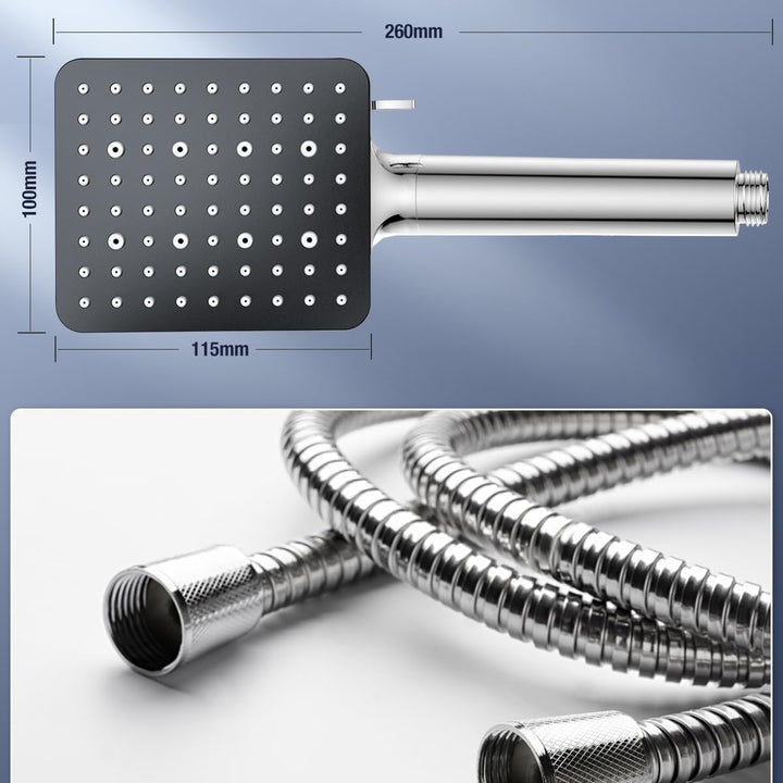 Alcachofa de Ducha con Filtro, YEAUPE PRO Alcachofa Ducha Alta Presion, Cabezal Ducha Antical, Cuadrado Rociador con 6 tipos para Duchas de Baño, Alcachofa Ducha Grande(115 * 100mm),Cromo