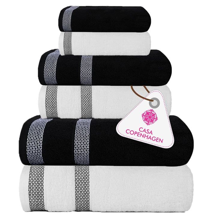 Casa Copenhagen Elegance Juego de Toallas 6 Piezas, Azul Marino + Gris, 550 g/m² 2 Toallas de baño, 2 Toallas de Mano, 2 paños de Suave algodón Egipcio para baño, Cocina y Ducha