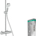 hansgrohe Crometta E - sistema de ducha ahorro de agua (EcoSmart) con termostato, ducha lluvia (240 x 240 mm), ducha de mano (2 tipos de chorro), flexo, barra y ducha fija rectangular, cromo, 27281000