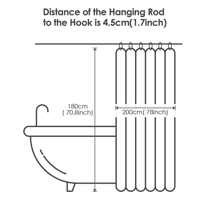 Vinabo Cortina de Ducha 180 x 200 cm, Cortinas Baño Tela Impermeable Antimoho con 12 Ganchos PEVA, Cortina Ducha para Baño, Bañera