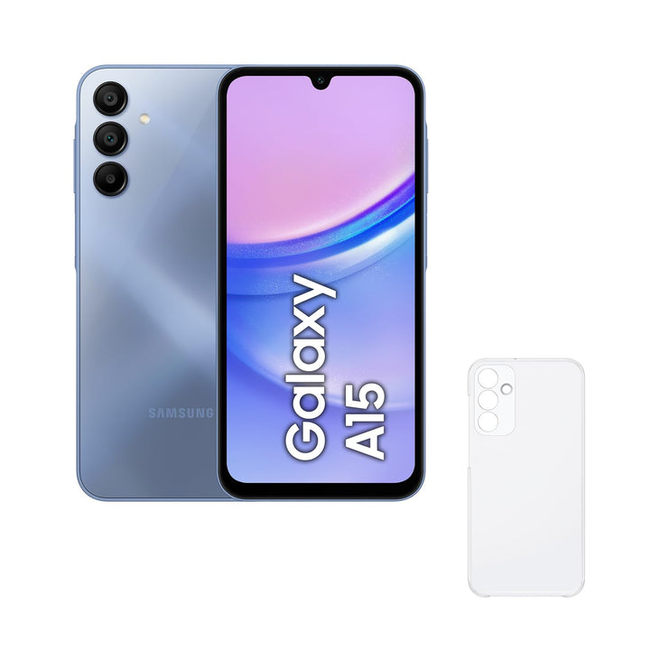 Samsung Galaxy A15 128 GB con Funda - Teléfono Móvil LTE, Smartphone Android, Carga Rápida, Con 4 GB de RAM, Color Azul (Versión Española)