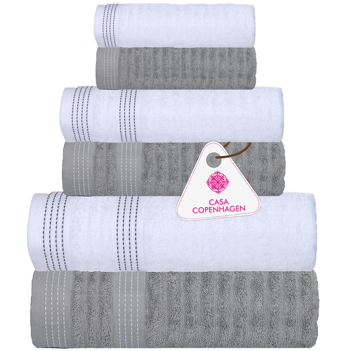 Casa Copenhagen Elegance Juego de Toallas 6 Piezas, Azul Marino + Gris, 550 g/m² 2 Toallas de baño, 2 Toallas de Mano, 2 paños de Suave algodón Egipcio para baño, Cocina y Ducha