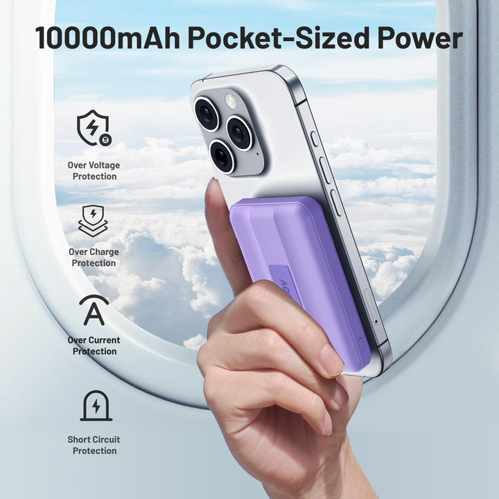 AOGUERBE mag-Safe Power Bank 10000mAh, Bateria Externa Magnético, Inalambrica Cargador portatil Carga Rapida PD 22.5W Pantalla LED USB-C mag-Safe Powerbank para iPhone 15/14/13/12/Pro/Pro MAX