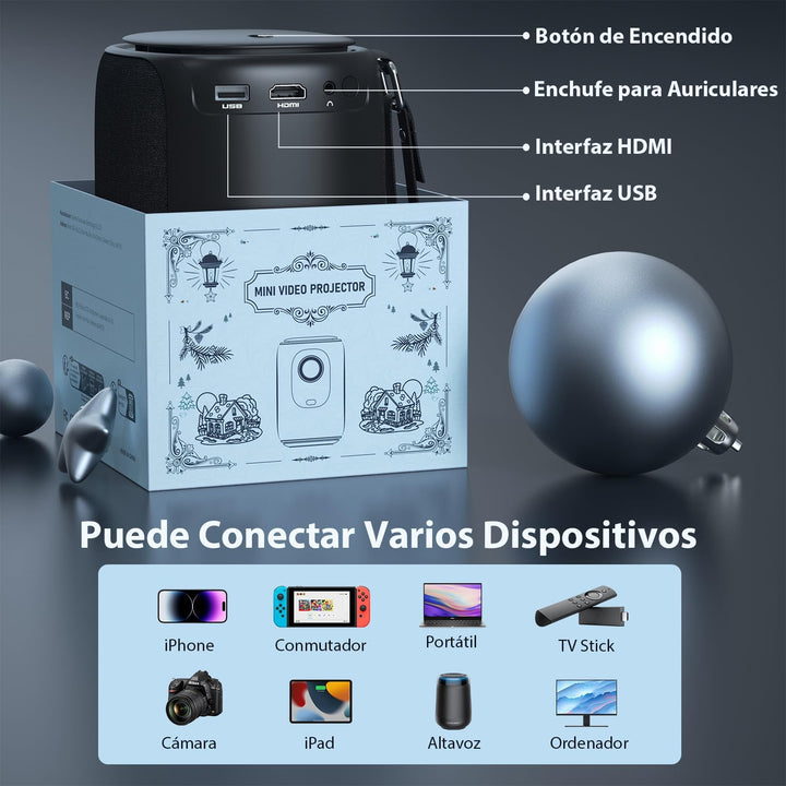 Proyector Portatil -【Auto Keystone/Enfoque Eléctrico】-1080P FHD, 20000LM WiFi 5G Bluetooth Lisowod Mini Proyector 50% Zoom, Cine en Casa/Exterior para Teléfono/TV Stick/HDMI/USB