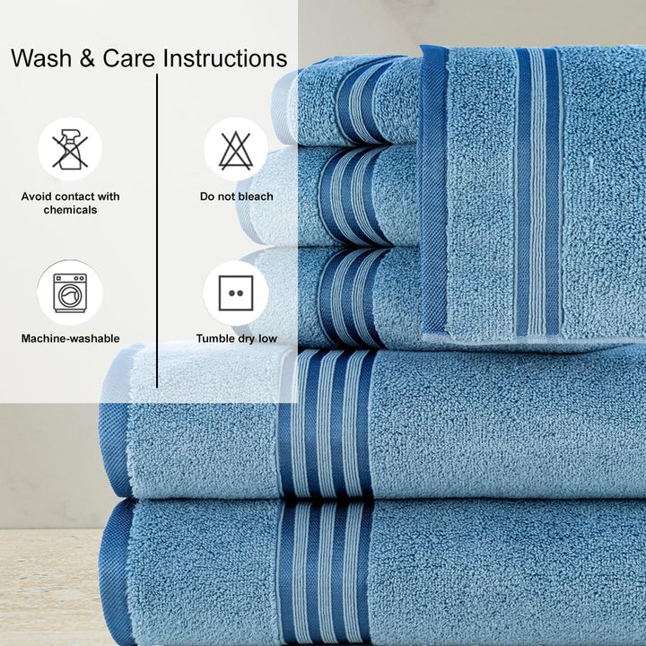 Casa Copenhagen Zero Twist, Juego de Toallas 6 Piezas 100% Algodón, Azul Eléctrico, 600g/m², 2 Baño, 2 Manos, 2 Manoplas de Algodón Egipcio, Toallas de Lujo Ultra Suaves para Hotel, SPA, Cocina