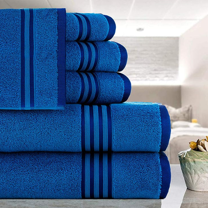 Casa Copenhagen Zero Twist, Juego de Toallas 6 Piezas 100% Algodón, Azul Eléctrico, 600g/m², 2 Baño, 2 Manos, 2 Manoplas de Algodón Egipcio, Toallas de Lujo Ultra Suaves para Hotel, SPA, Cocina