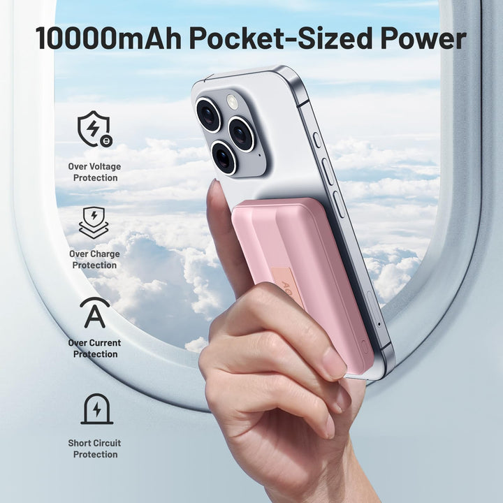 AOGUERBE mag-Safe Power Bank 10000mAh, Bateria Externa Magnético, Inalambrica Cargador portatil Carga Rapida PD 22.5W Pantalla LED USB-C mag-Safe Powerbank para iPhone 15/14/13/12/Pro/Pro MAX