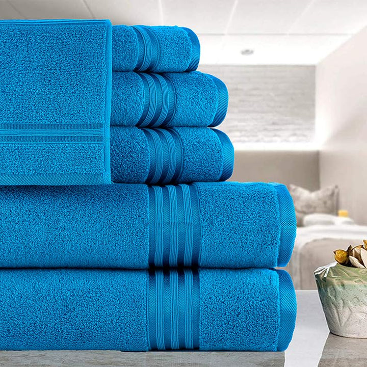 Casa Copenhagen Zero Twist, Juego de Toallas 6 Piezas 100% Algodón, Azul Eléctrico, 600g/m², 2 Baño, 2 Manos, 2 Manoplas de Algodón Egipcio, Toallas de Lujo Ultra Suaves para Hotel, SPA, Cocina