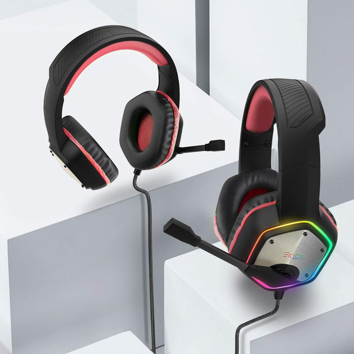 EKSA E1000 Cascos Gaming USB para PC, Over Ear Auriculares Gaming con Cable, Micrófono con Cancelación de Ruido, Sonido Envolvente 7.1, Luz RGB para Consola PS4 / PS5,Laptop