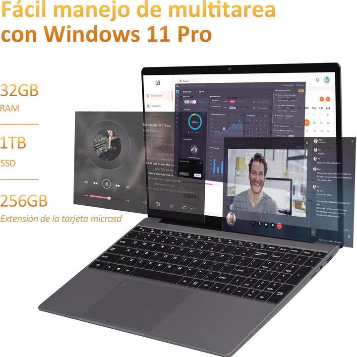 Auusda Ordenador portatil, 32 GB de RAM DDR4, 1 TB M2 PCIe NVMe SSD, CPU AMD Ryzen7 5700U 1.8-4.3, pantalla FHD IPS 180° de 15.6'', teclado retroiluminado, lector de huellas dactilares, Windows 11 Pro