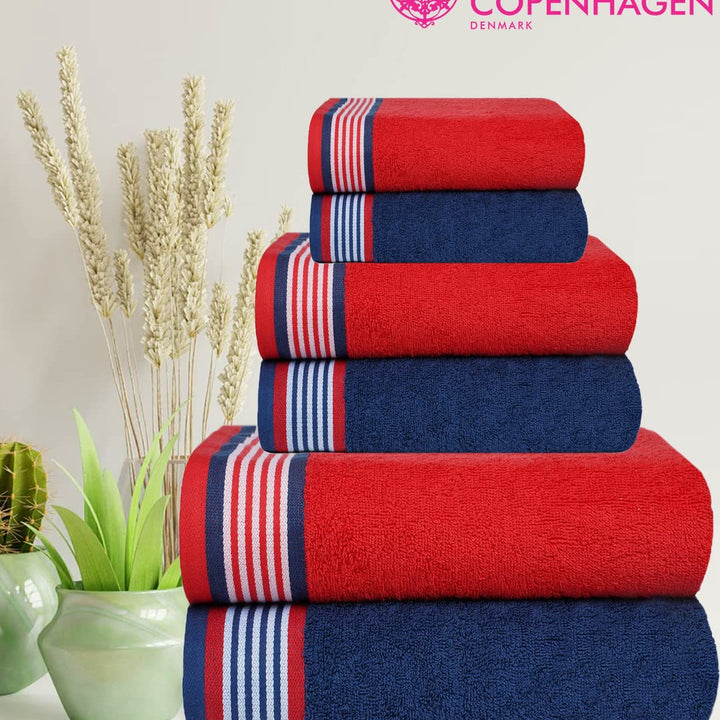 Casa Copenhagen Elegance Juego de Toallas 6 Piezas, Azul Marino + Gris, 550 g/m² 2 Toallas de baño, 2 Toallas de Mano, 2 paños de Suave algodón Egipcio para baño, Cocina y Ducha