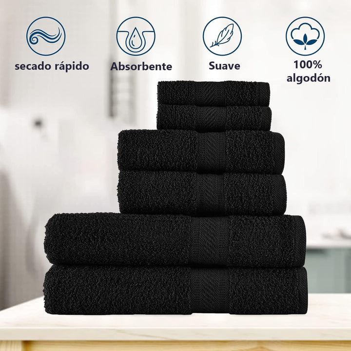 SweetNeedle Juego de Toallas de 6 Piezas 2 Toallas de Baño, 2 Toallas de Mano y 2 Toallitas - Algodón - Calidad Hotelera, Súper Suave y Altamente Absorbente de Secado Rápido (Blanco)