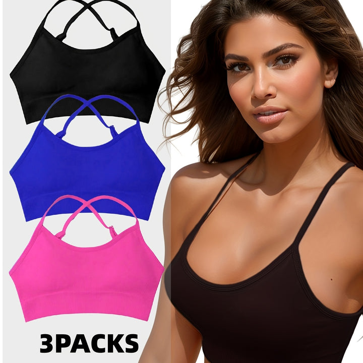 3-Piece Criss-Cross Breathable Sports Bra Set