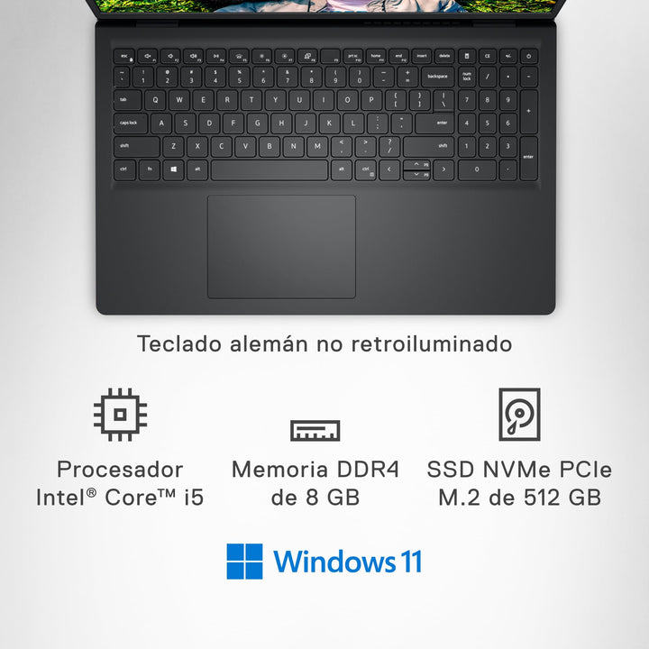 DELL Inspiron 15 3520 Ordenador Portátil de 15.6" FHD 120Hz, Intel Core i5-1235U, 16GB RAM, 512GB SSD, Intel Iris Xe Graphics, Windows 11 Home, Teclado QWERTY Español, Negro