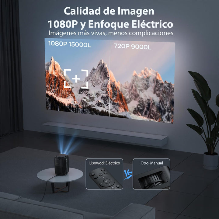 Proyector Portatil -【Auto Keystone/Enfoque Eléctrico】-1080P FHD, 20000LM WiFi 5G Bluetooth Lisowod Mini Proyector 50% Zoom, Cine en Casa/Exterior para Teléfono/TV Stick/HDMI/USB