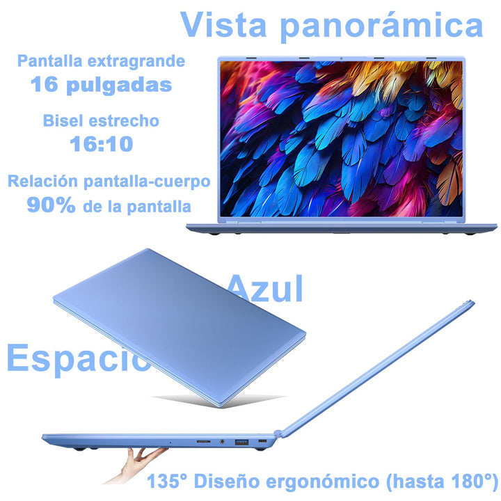 Ordenador Portátil 16 Pulgadas Celeron N5095 Up to 2.9Ghz, Portátil Win 11 con 5G WiFi 12+512GB SSD Expansión 1TB, BT 4.2 Mini Puerto Multimedia Portatiles Ventilador Refrigeración 1920*1200-Negro