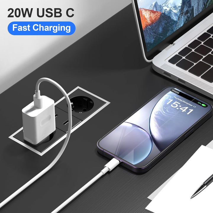 Cargador Carga Rapida for iPhone 14/14 Pro/14 Pro Max/14 Plus 13 12 11 XS XS MAX XR X, 25W USB C Enchufe con 2M Cable Cabezal Adaptador Pared Charger Corrient Trefard