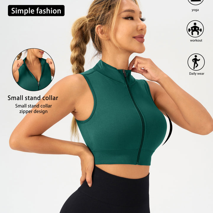 Women's High-Neck Zip-Up Crop Top