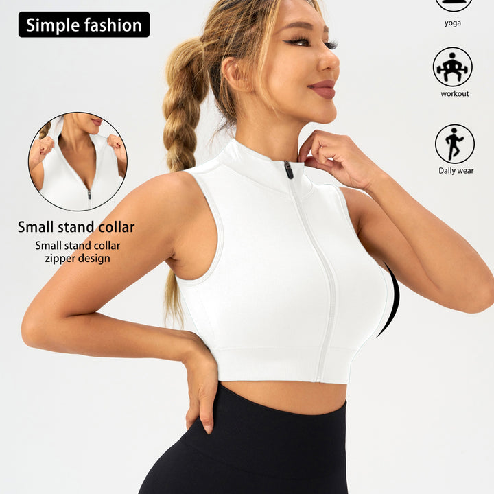 Women's High-Neck Zip-Up Crop Top