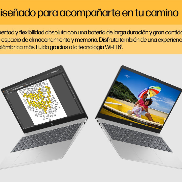 HP 15-fd0000ns - Ordenador portátil de 15.6" Full HD (Intel Core i3-N305, 8GB RAM, 512GB SSD, Intel UHD Graphics, Sin Sistema Operativo) Plata y Azul- Teclado QWERTY Español