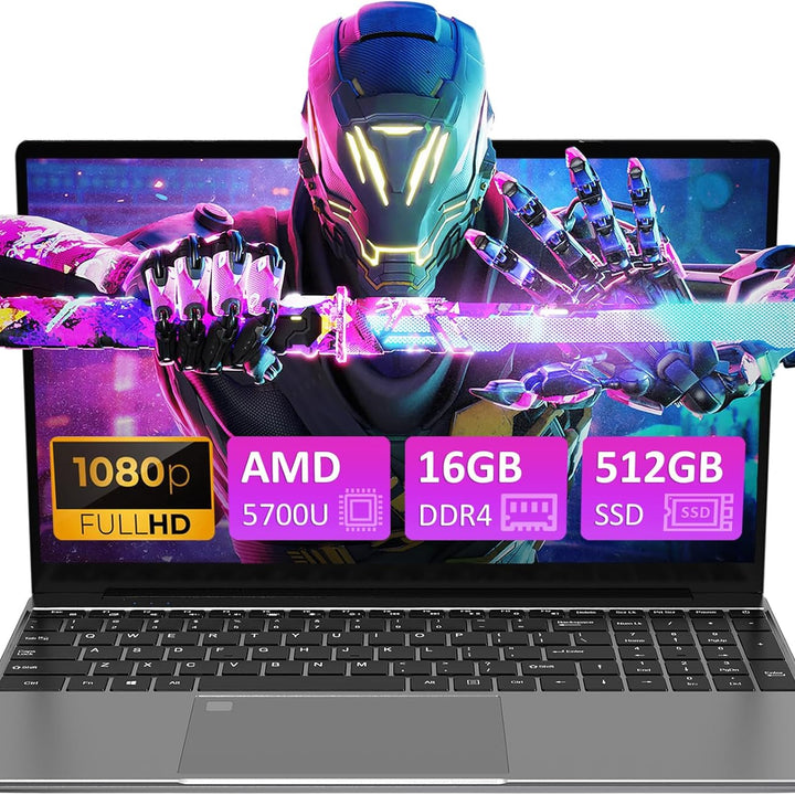 Auusda Ordenador portatil, 16 GB de RAM DDR4,512 GB M2 PCIe NVMe SSD,CPU AMD Ryzen7 5700U 1.8-4.3, Pantalla FHD IPS 180° de 15.6‘’, Teclado retroiluminado, Lector de Huellas Dactilares,Windows 11 Pro