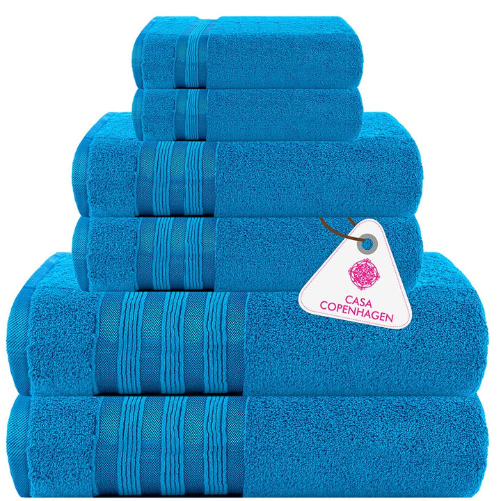 Casa Copenhagen Zero Twist, Juego de Toallas 6 Piezas 100% Algodón, Azul Eléctrico, 600g/m², 2 Baño, 2 Manos, 2 Manoplas de Algodón Egipcio, Toallas de Lujo Ultra Suaves para Hotel, SPA, Cocina