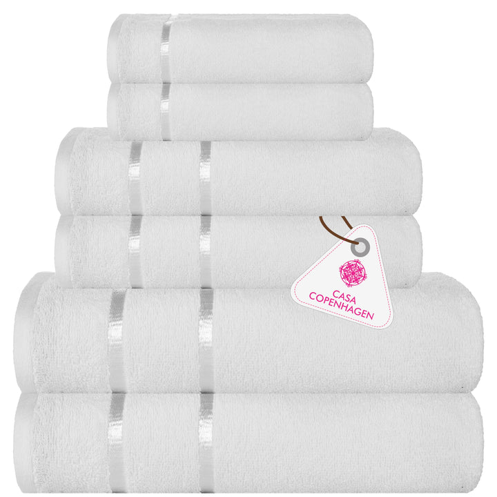 Casa Copenhagen Eternal Juego de Toallas de 6 Piezas, Blanco, 500 g/m², 2 Toallas de baño, 2 Toallas de Mano, 2 bayetas de Suave algodón Egipcio para baño, Cocina y Ducha