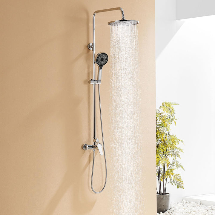 Auralum Columna Ducha Altura Regulable 1-1,39m, Grifo Ducha con Ducha Lluvia 26x26cm y Alcachofa de Ducha 3 Funciones, Duchas de Baño Columna Cromo