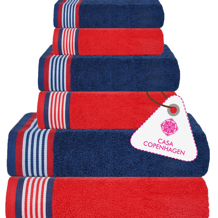 Casa Copenhagen Elegance Juego de Toallas 6 Piezas, Azul Marino + Gris, 550 g/m² 2 Toallas de baño, 2 Toallas de Mano, 2 paños de Suave algodón Egipcio para baño, Cocina y Ducha