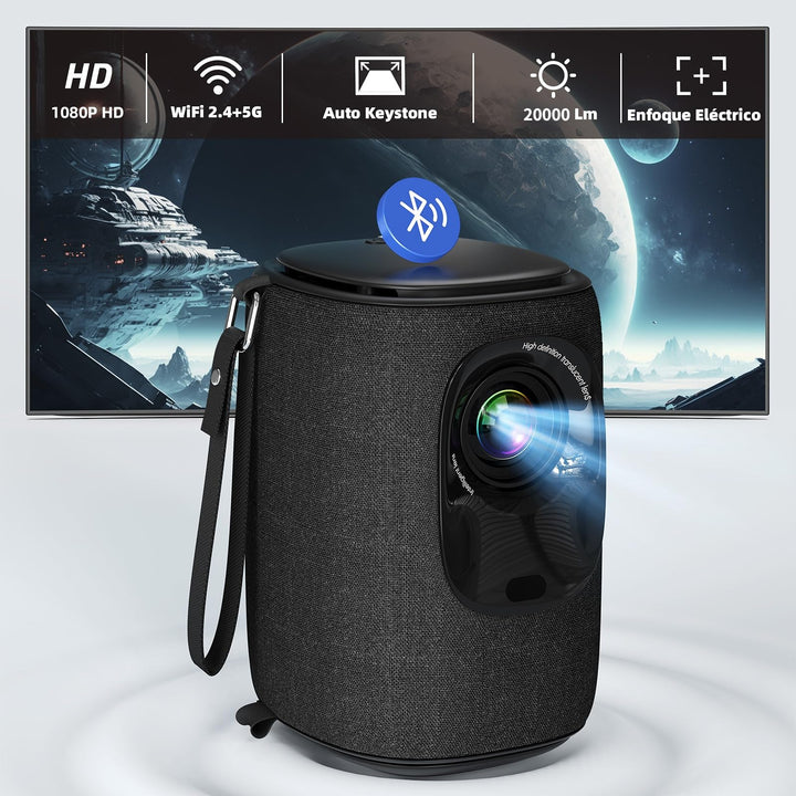 Proyector Portatil -【Auto Keystone/Enfoque Eléctrico】-1080P FHD, 20000LM WiFi 5G Bluetooth Lisowod Mini Proyector 50% Zoom, Cine en Casa/Exterior para Teléfono/TV Stick/HDMI/USB