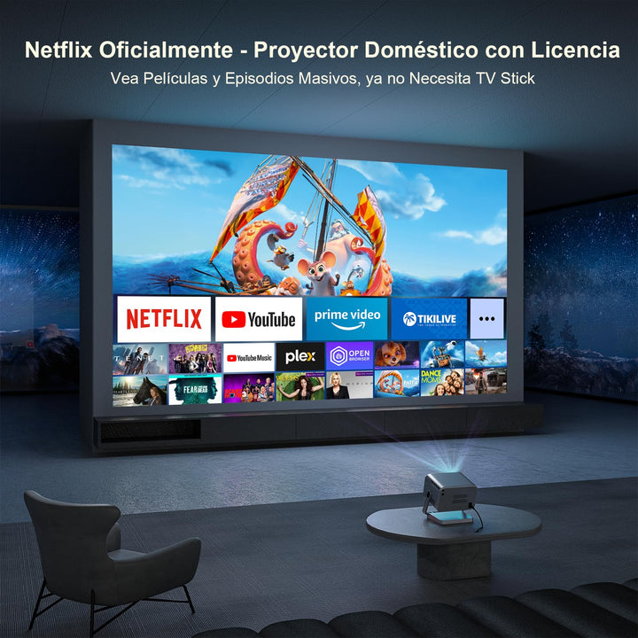 【Netflix Oficial & Auto Focus/Keystone】 Proyector 4K Smart 25000 Lúmenes 1080P Full HD, VOPLLS Proyector WiFi 6 Bluetooth con Dolby Audio, Proyector para Movil/Exterior/Cine en Casa para iOS/Android