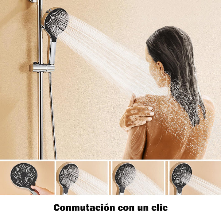 Auralum Columna Ducha Altura Regulable 1-1,39m, Grifo Ducha con Ducha Lluvia 26x26cm y Alcachofa de Ducha 3 Funciones, Duchas de Baño Columna Cromo