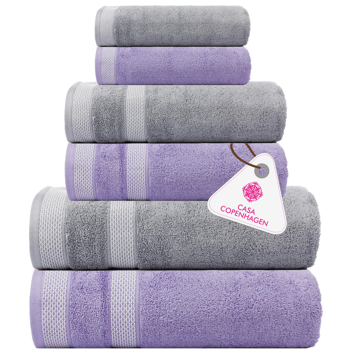 Casa Copenhagen Elegance Juego de Toallas 6 Piezas, Azul Marino + Gris, 550 g/m² 2 Toallas de baño, 2 Toallas de Mano, 2 paños de Suave algodón Egipcio para baño, Cocina y Ducha