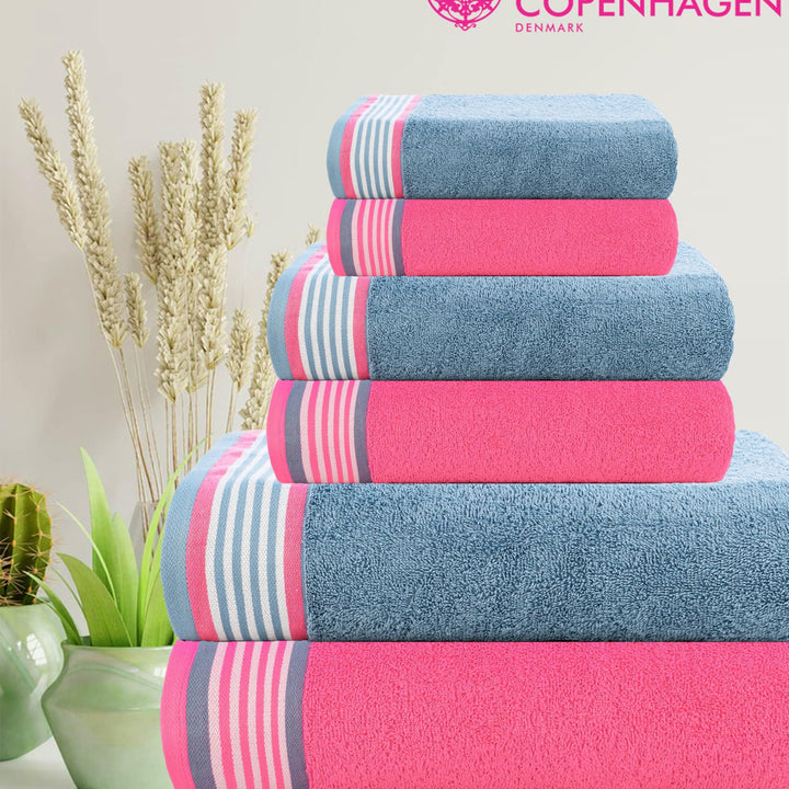 Casa Copenhagen Elegance Juego de Toallas 6 Piezas, Azul Marino + Gris, 550 g/m² 2 Toallas de baño, 2 Toallas de Mano, 2 paños de Suave algodón Egipcio para baño, Cocina y Ducha