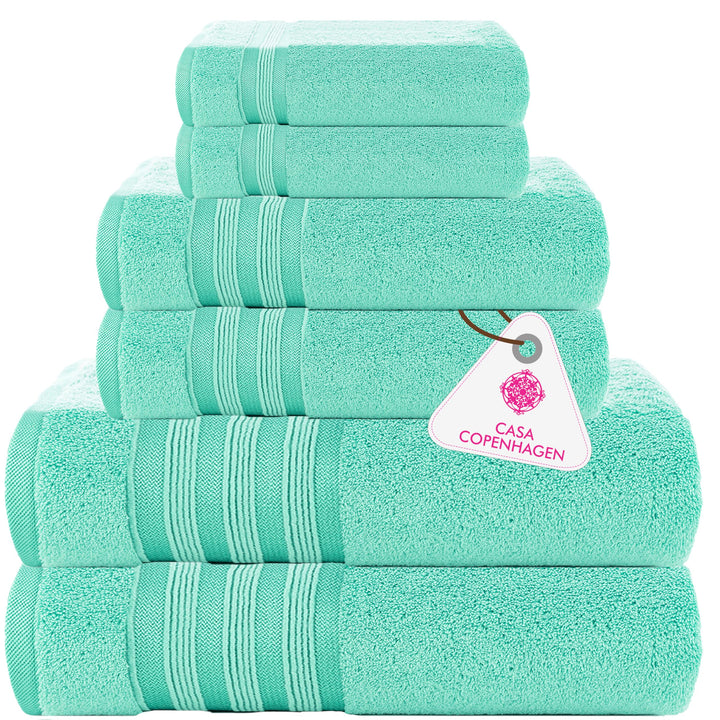 Casa Copenhagen Zero Twist, Juego de Toallas 6 Piezas 100% Algodón, Azul Eléctrico, 600g/m², 2 Baño, 2 Manos, 2 Manoplas de Algodón Egipcio, Toallas de Lujo Ultra Suaves para Hotel, SPA, Cocina