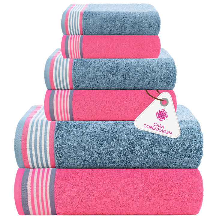 Casa Copenhagen Elegance Juego de Toallas 6 Piezas, Azul Marino + Gris, 550 g/m² 2 Toallas de baño, 2 Toallas de Mano, 2 paños de Suave algodón Egipcio para baño, Cocina y Ducha