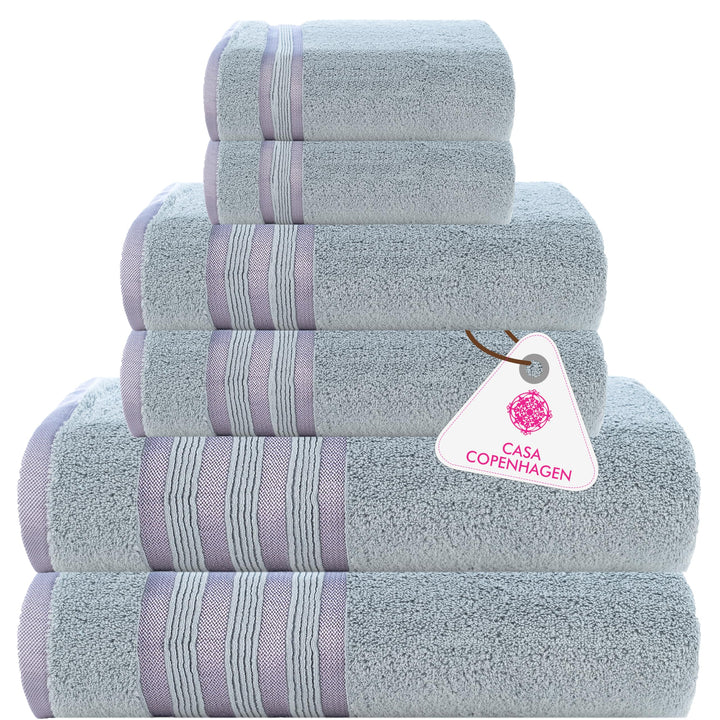 Casa Copenhagen Zero Twist, Juego de Toallas 6 Piezas 100% Algodón, Azul Eléctrico, 600g/m², 2 Baño, 2 Manos, 2 Manoplas de Algodón Egipcio, Toallas de Lujo Ultra Suaves para Hotel, SPA, Cocina